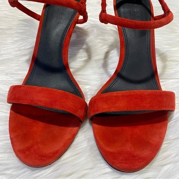 Sandro Amel Suede Mid-Heel Strappy Sandal in‎ Red 39 - Picture 7 of 10